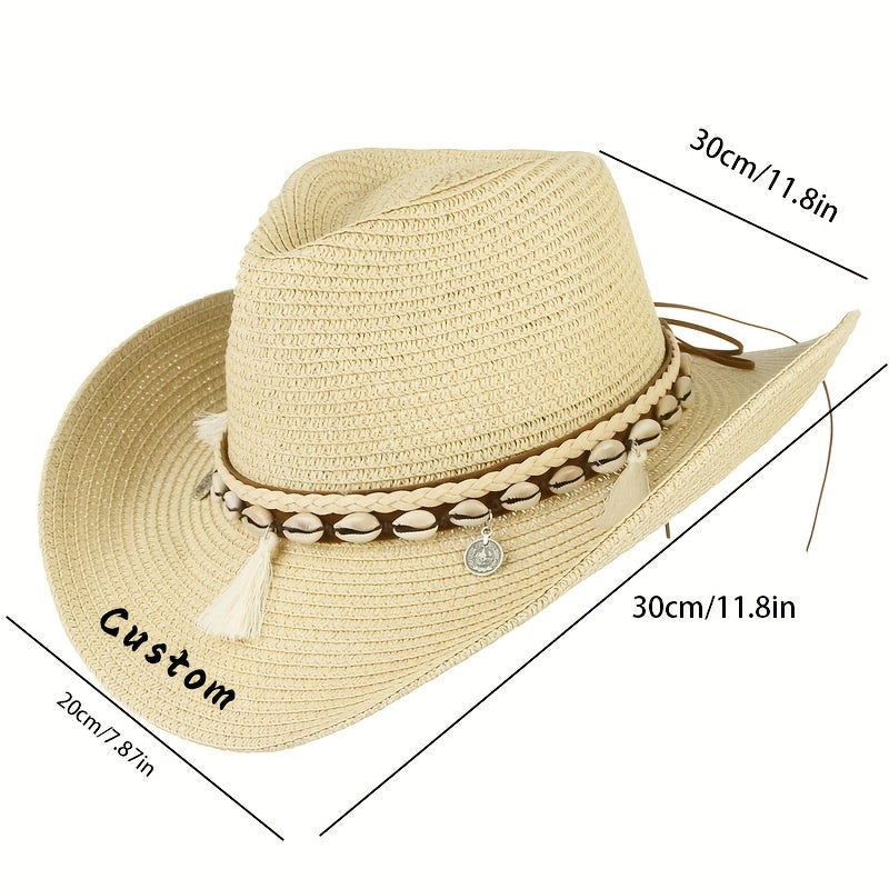 Men's Embroidered Straw Sun Hat with Braided Band - Light Pink
