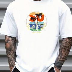 Coconut Tree Retro Number Print Men's Graphic Crew Neck T shirt