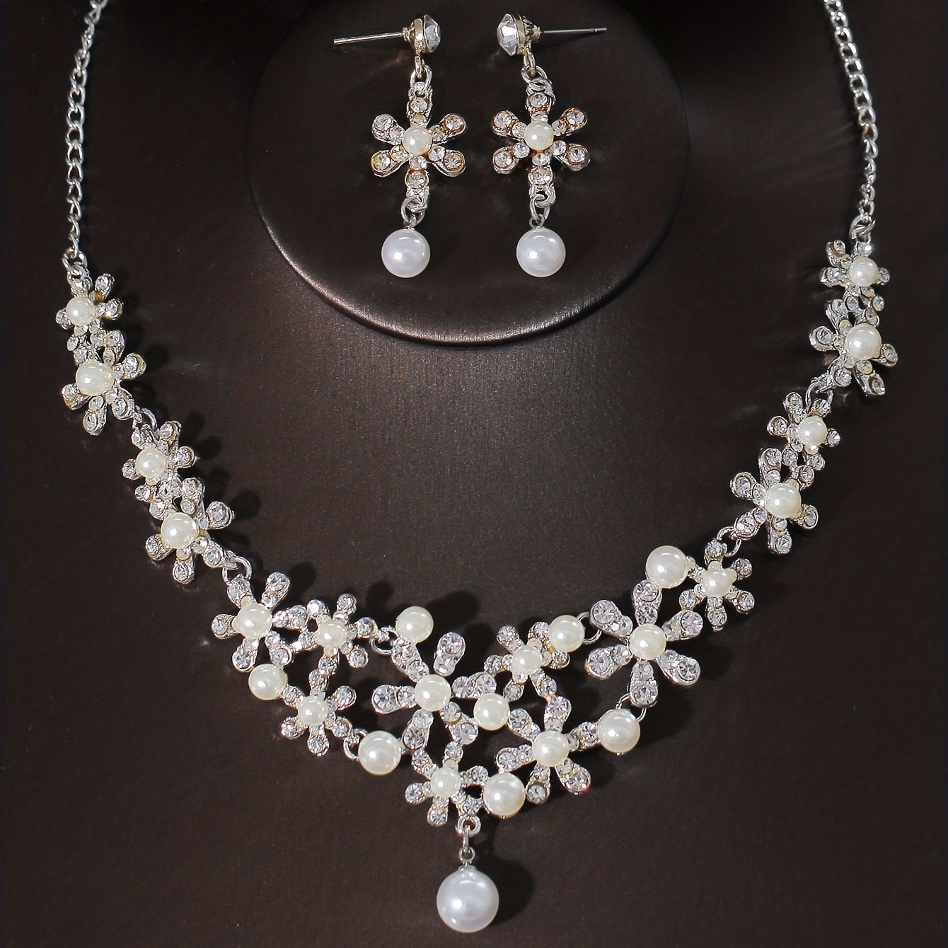 3pcs Wedding Crown Necklace Earrings Set Crown Jewelry