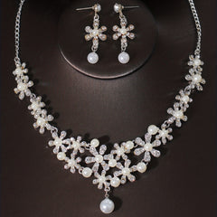 3pcs Wedding Crown Necklace Earrings Set Crown Jewelry