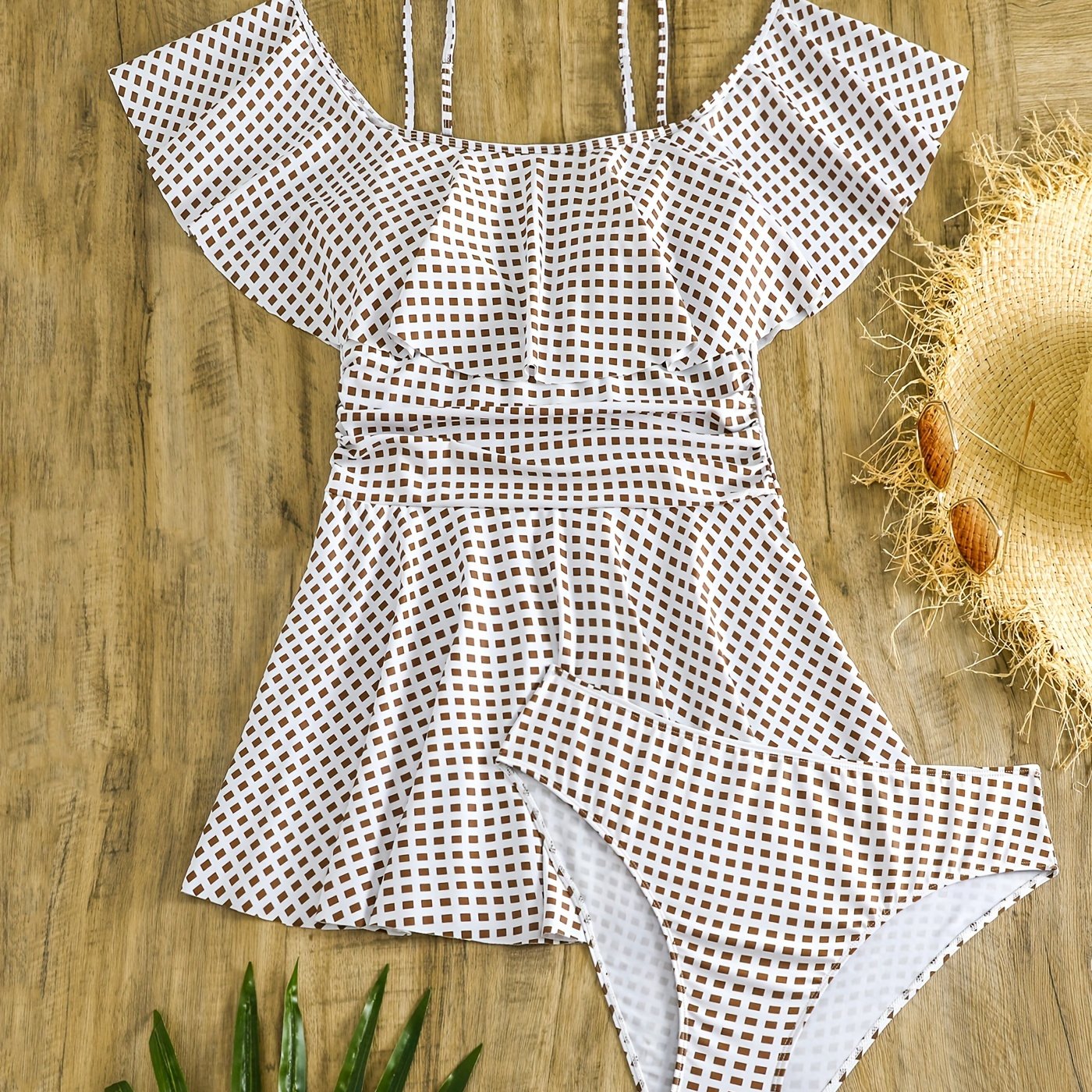  Cold Shoulder Ruffle Tankini Set with Panty Swimsuit