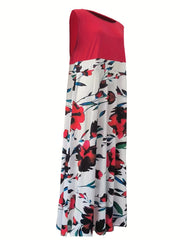  Colorblock Flower Print Sleeveless Maxi Dress
