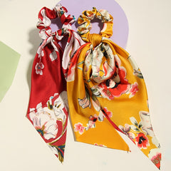 4pcs Floral Print Scarf Hair Tie Vintage Scrunchie Scarf Hair Accessory