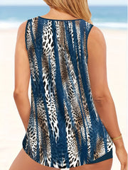  Striped Print Round Neck Tank Top