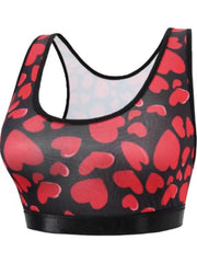  Heart Print Racer Back Sports Bra