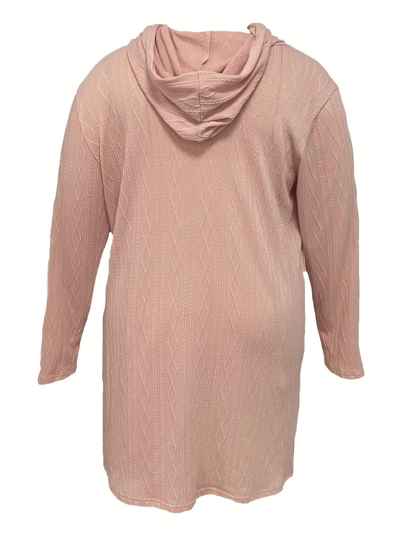  Solid Jacquard Long Sleeve Hooded Drawstring Mini Dress