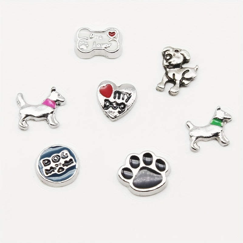 Pet Photo Frame Glass Charm I Love Dogs Dog Paw Bone Floating Animal 10 Pack