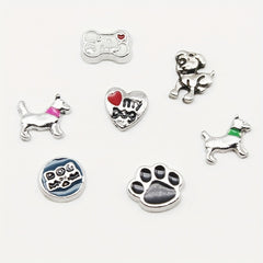 Pet Photo Frame Glass Charm I Love Dogs Dog Paw Bone Floating Animal 10 Pack