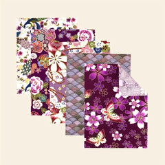 5pcs Japanese Style Purple Patches Cotton Quilting Fabric 9.8in