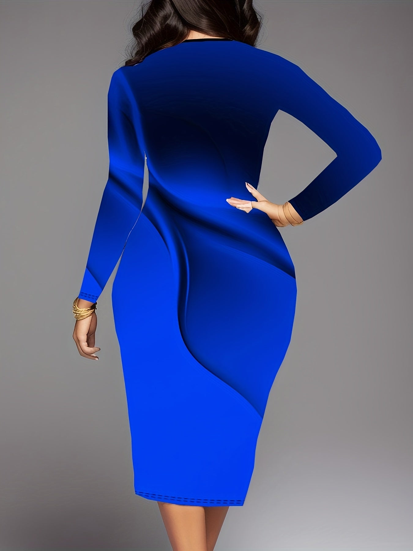  Ombre Print Long Sleeve Round Neck Dress