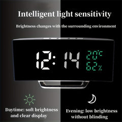 Curved Screen Digital Alarm Clock Temperature Humidity 3 Alarms Unlimited Snooze