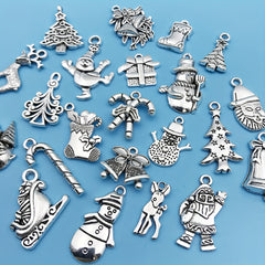 20pcs Antique Silver Christmas Charms Pendants for DIY Jewelry Making