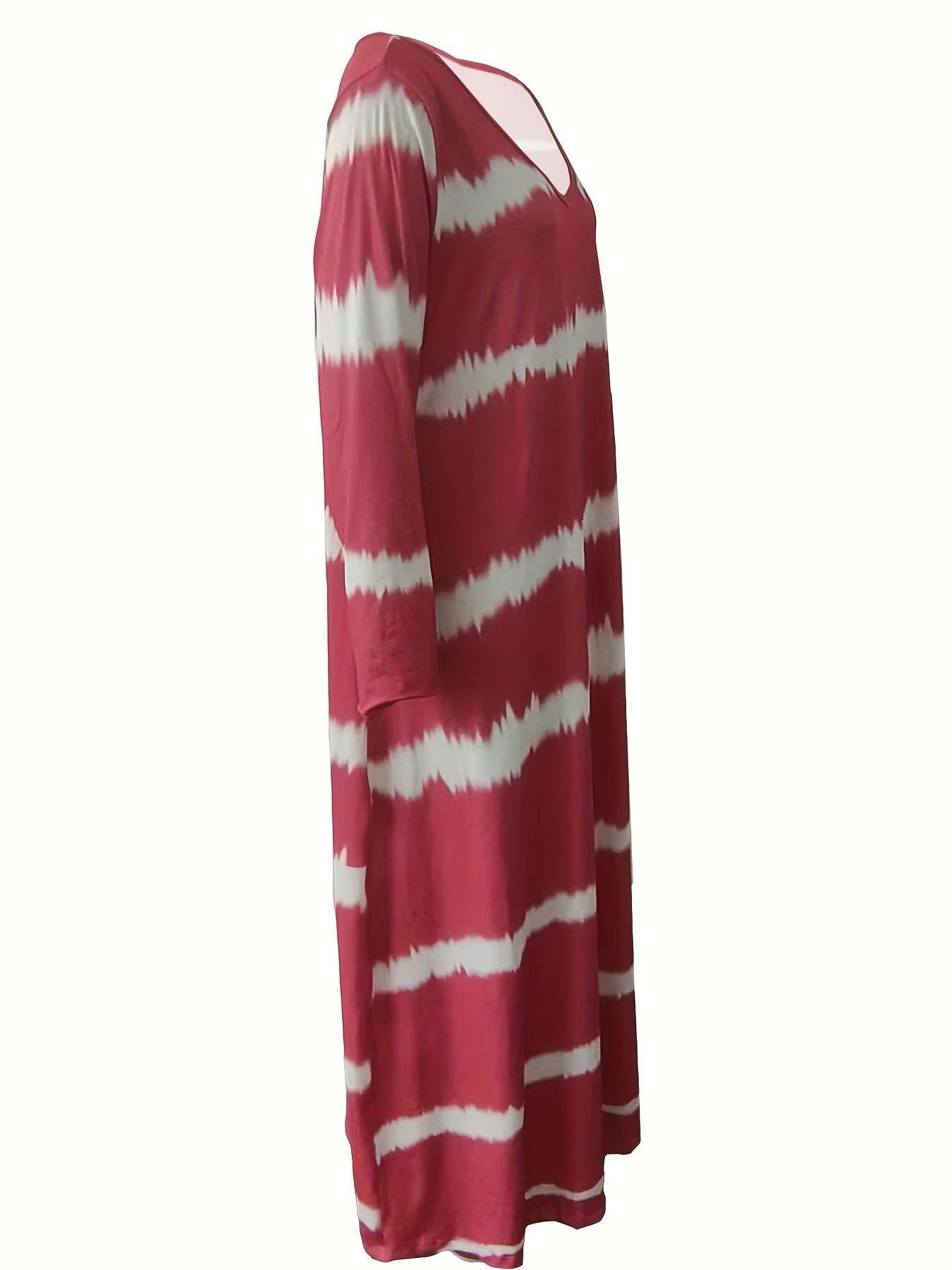 Women's Plus Stripe Print Long Sleeve V Neck Maxi Dress