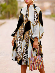  Colorblock Leopard Printed Dress