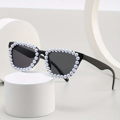 Y2K Faux Pearl Square Sunglasses Retro Anti Glare UV400