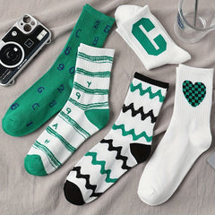 5 Pairs Letter & Heart Print Socks Mid Tube Women's Stockings