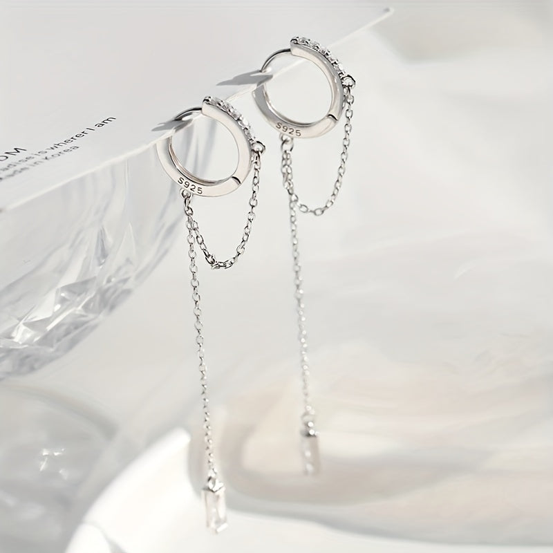 Hip Hop Cubic Zirconia Buckle Ring with Tassel Chain