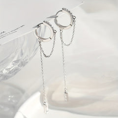 Hip Hop Cubic Zirconia Buckle Ring with Tassel Chain