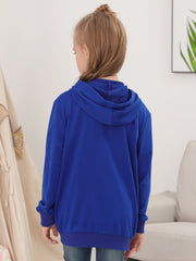 Girls Zip Up Hoodie Plain Jacket Hooded Sweatshirt