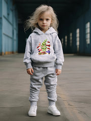 Girls Christmas Animals Tree Hooded Sweatshirt Top Sweatpants Set