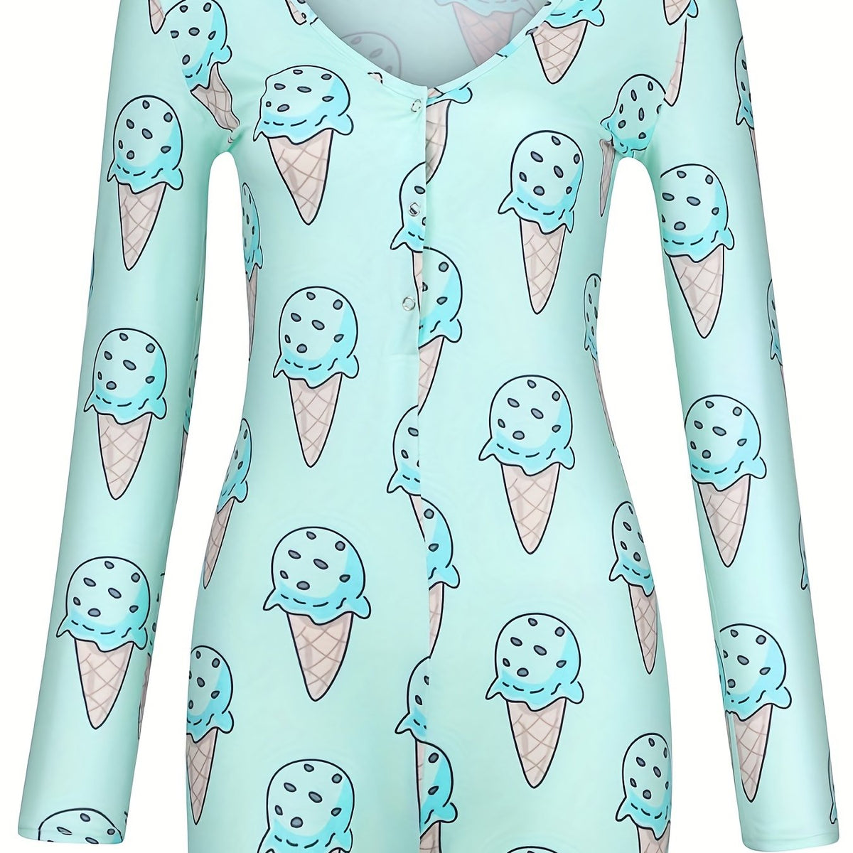 Ice Cream Print Romper Jumpsuit Long Sleeve Sexy Women's Clothing