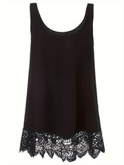  Rose Print Lace Tank Top Women's Sleeveless Casual Top