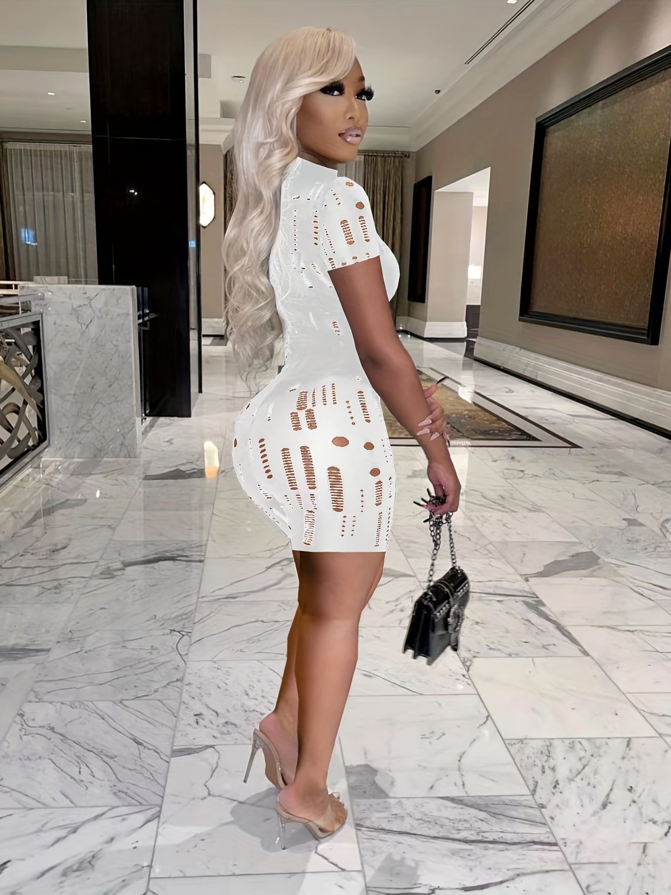 Sexy 2pc Set Mock Neck Tee & Slim Shorts Outfit