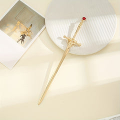 Ancient Style Sword Model Hairpin With Red Rhinestone