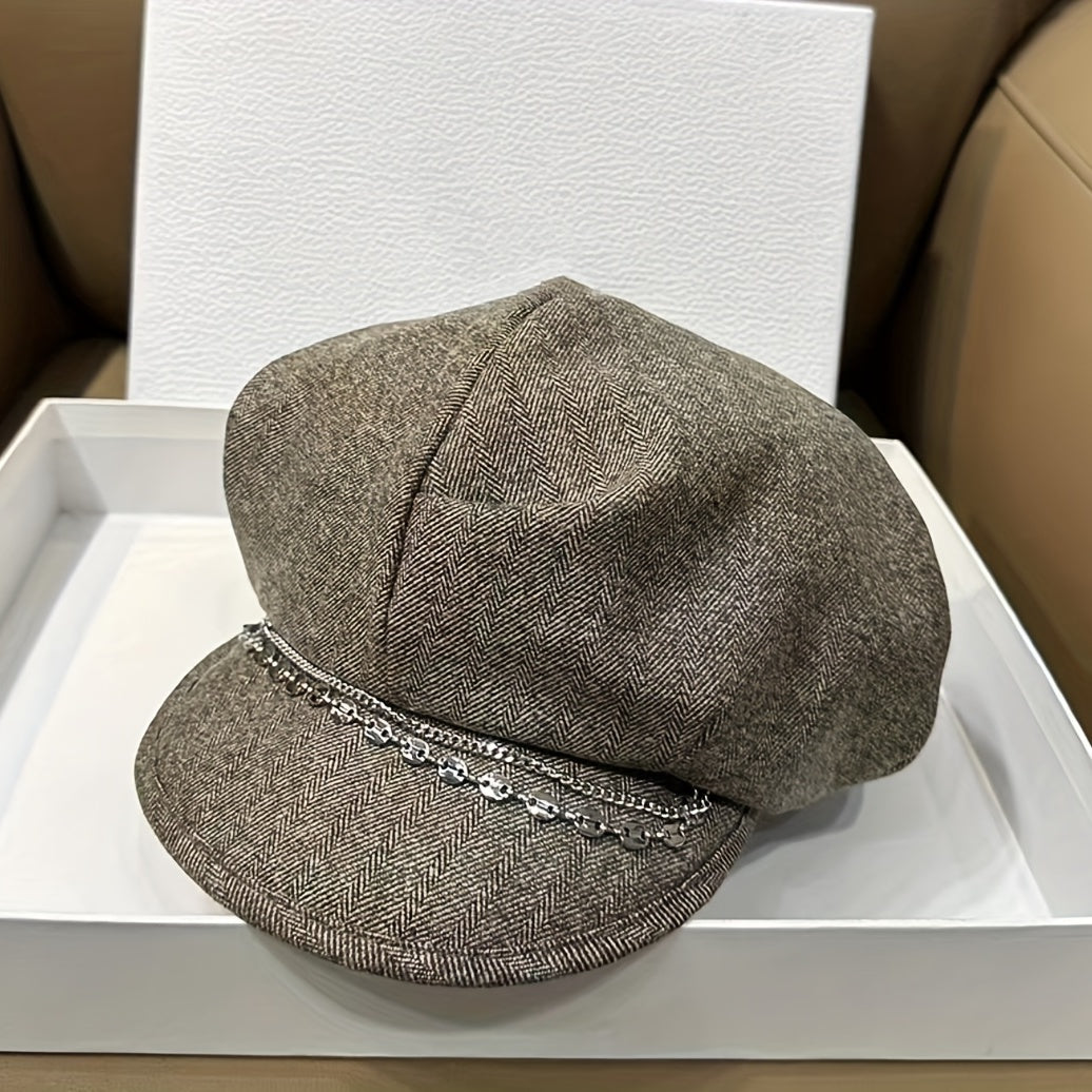 Vintage Solid Beret British Style Octagonal Hat Newsboy Hat