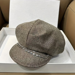 Vintage Solid Beret British Style Octagonal Hat Newsboy Hat