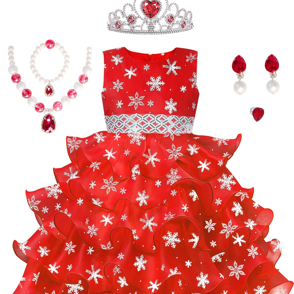 Girl's Christmas Costume Snowflake Sequin Decor Dress Kids Clothes For Party