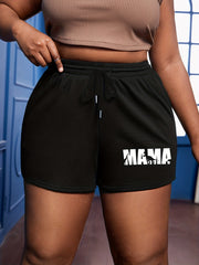 Women's Plus Letter & Dinosaur Print High Rise Drawstring Shorts