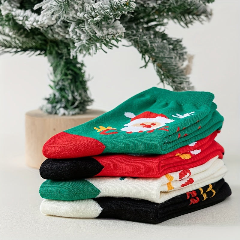 4 Pairs Christmas Letter Print Socks Women's Mid Tube Stockings