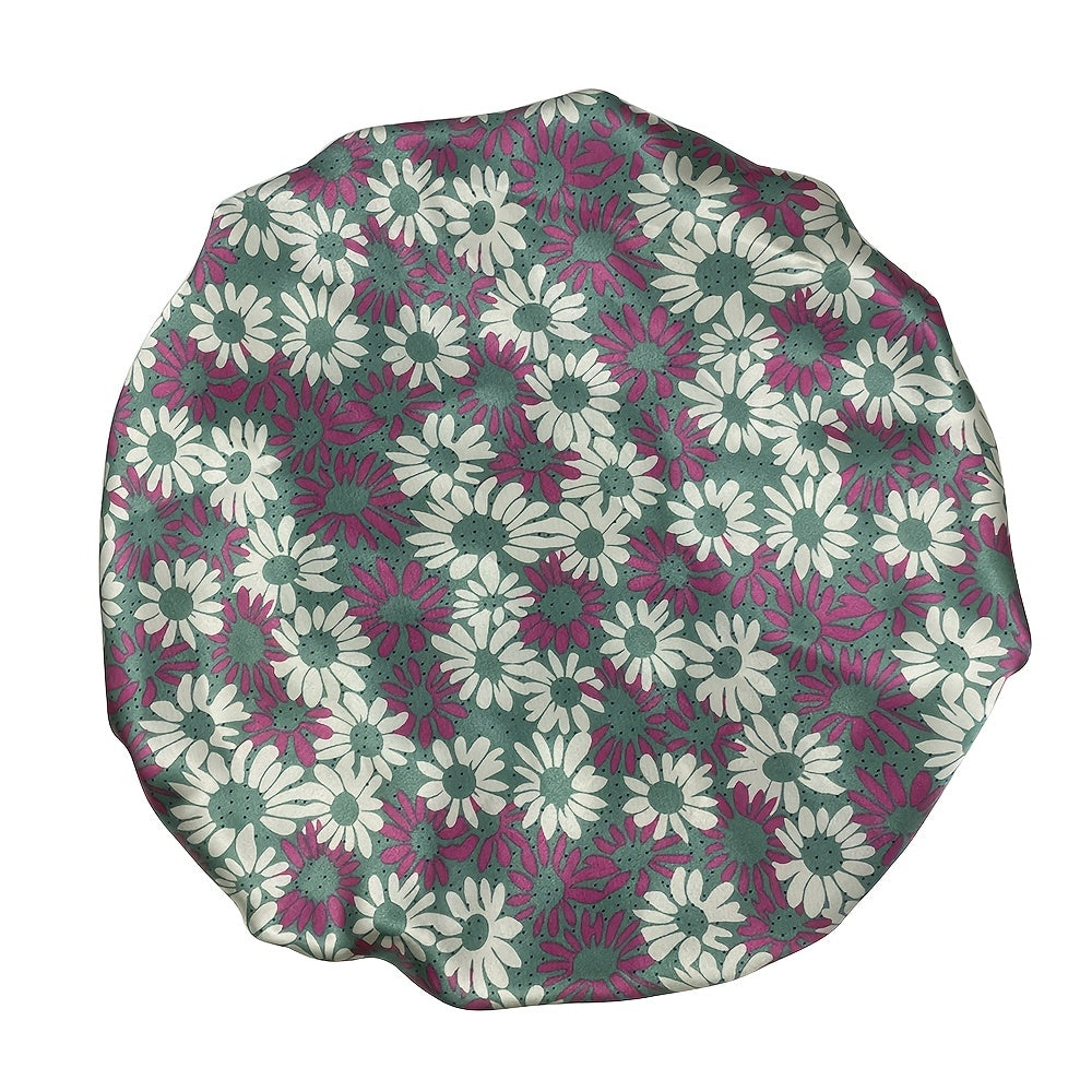Milk Silk Wide Brim Bonnet Daisy Printed Satin Ladies Hair Cap