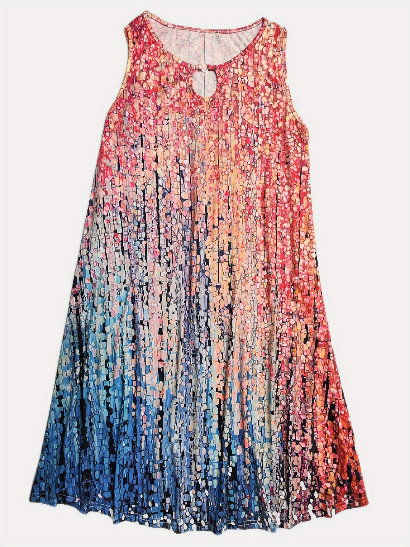  Colorblock Damask Print Tank Dress with Cut Out Ring Detail