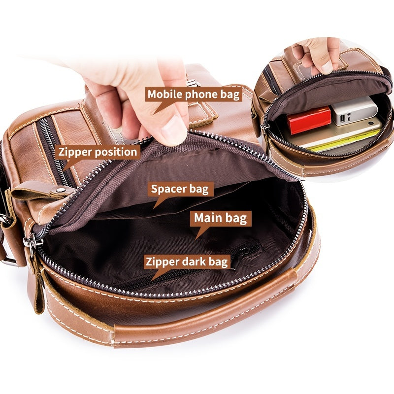 Cowhide Boy Satchel Leather Shoulder Bag Men's Retro Vertical Messenger Bag