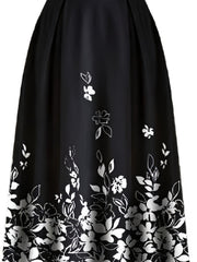  Floral Print Long Sleeve V Neck Top & Skirt 2 Piece Set