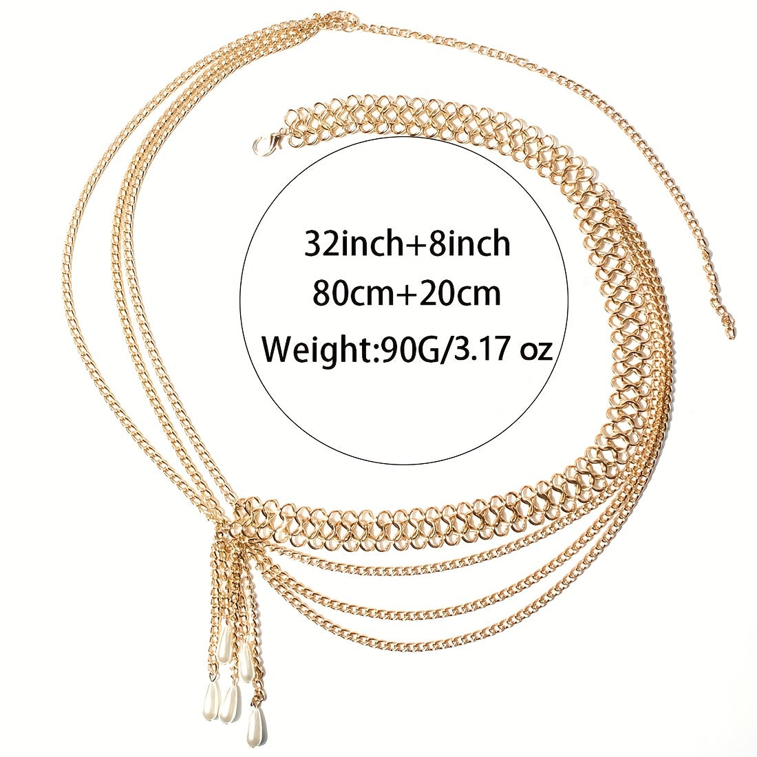 Boho Waist Chain Vintage Geometric Faux Pearl Fringe Belt