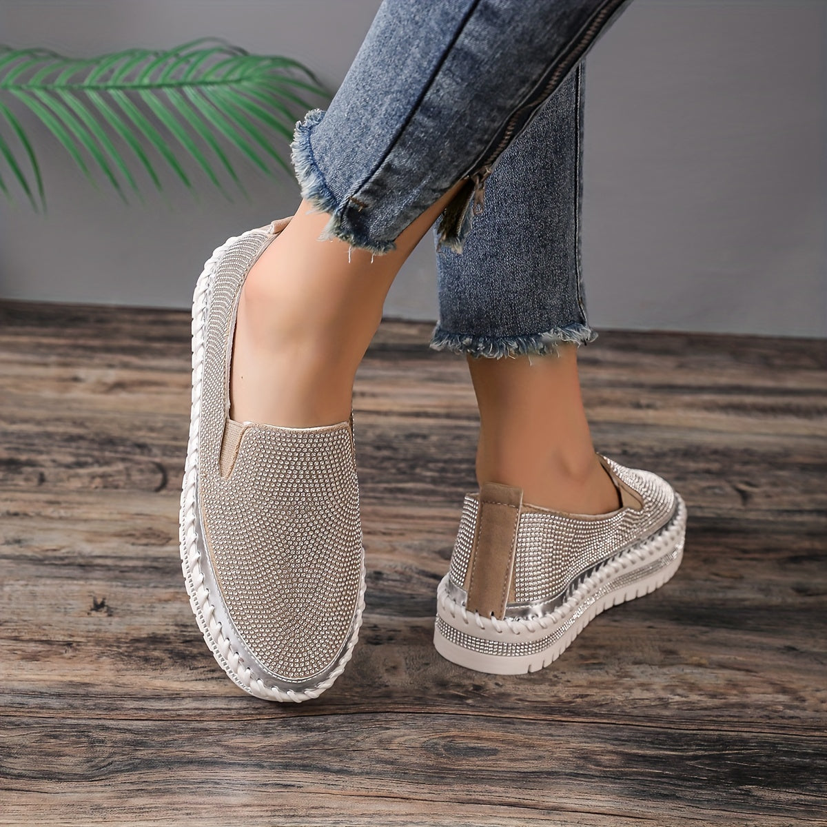 Women's Platform Rhinestone Sneakers Slip On Outdoor Shoes