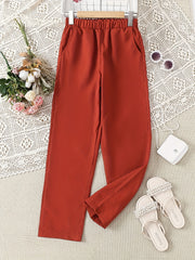Girls' Straight Leg Casual Pants With Pocket
