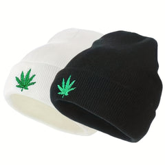Leaf Embroidery Knitted Hat Hip Hop Sports Cap For Men Women Teens