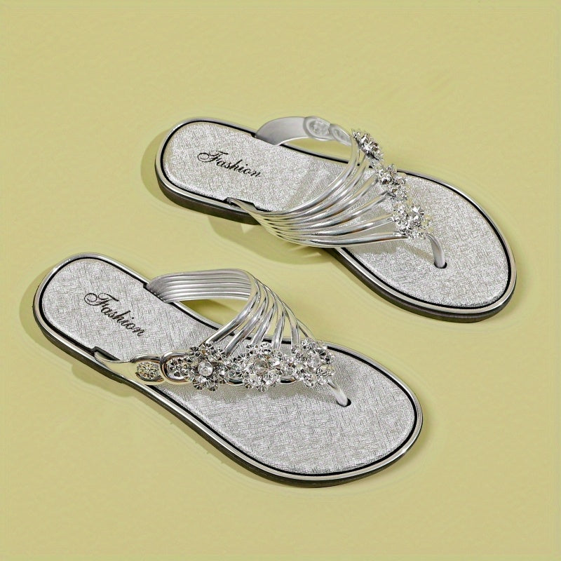 Rhinestone Flip Flops Flat Summer Shoes
