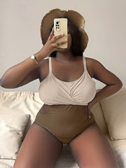  Ribbed Cut Out Wrap One Piece Swimsuit