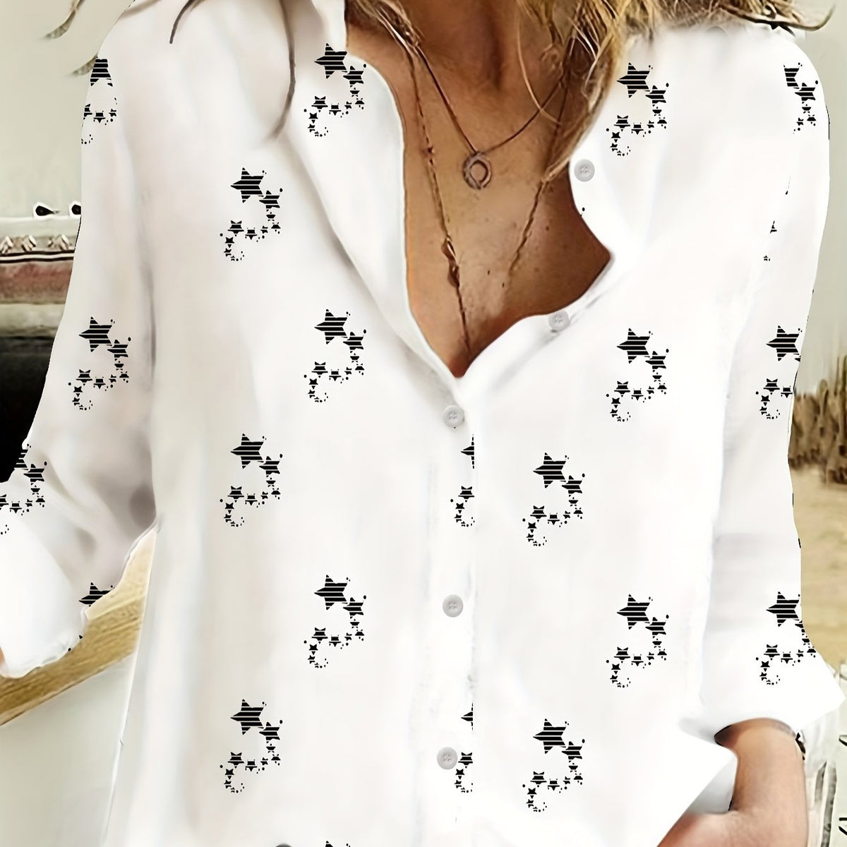  Star Print Button Up Shirt
