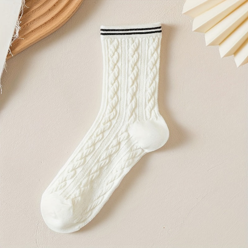 4 Pairs Twist Textured Socks Women's Mid Tube Stockings
