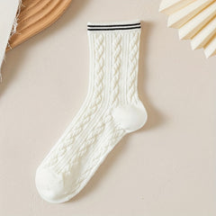 4 Pairs Twist Textured Socks Women's Mid Tube Stockings