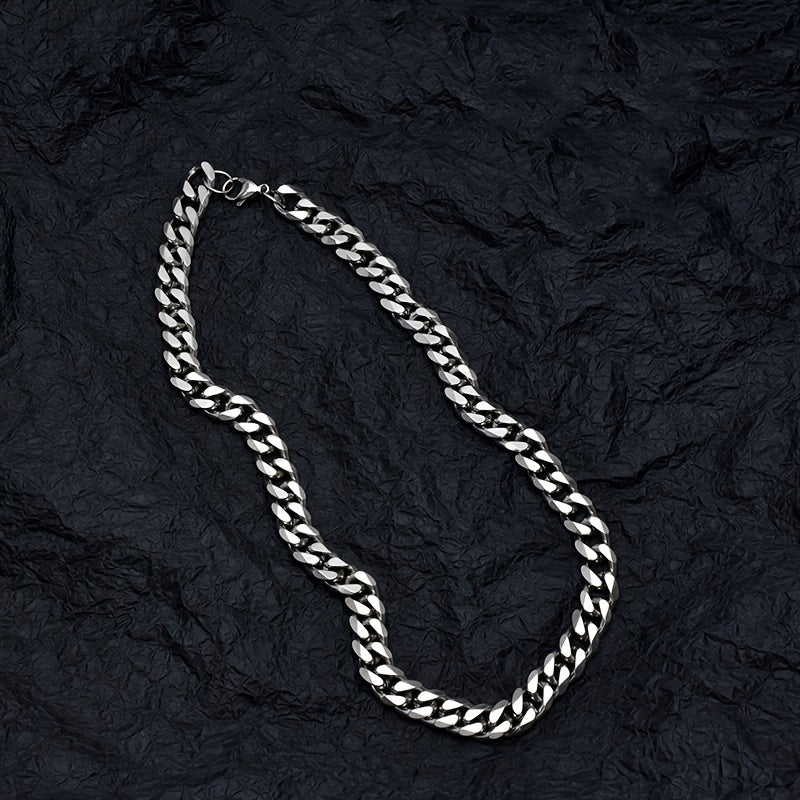 Men's Cuban Chain Necklace Stainless Steel Solid Metal Collar Chain