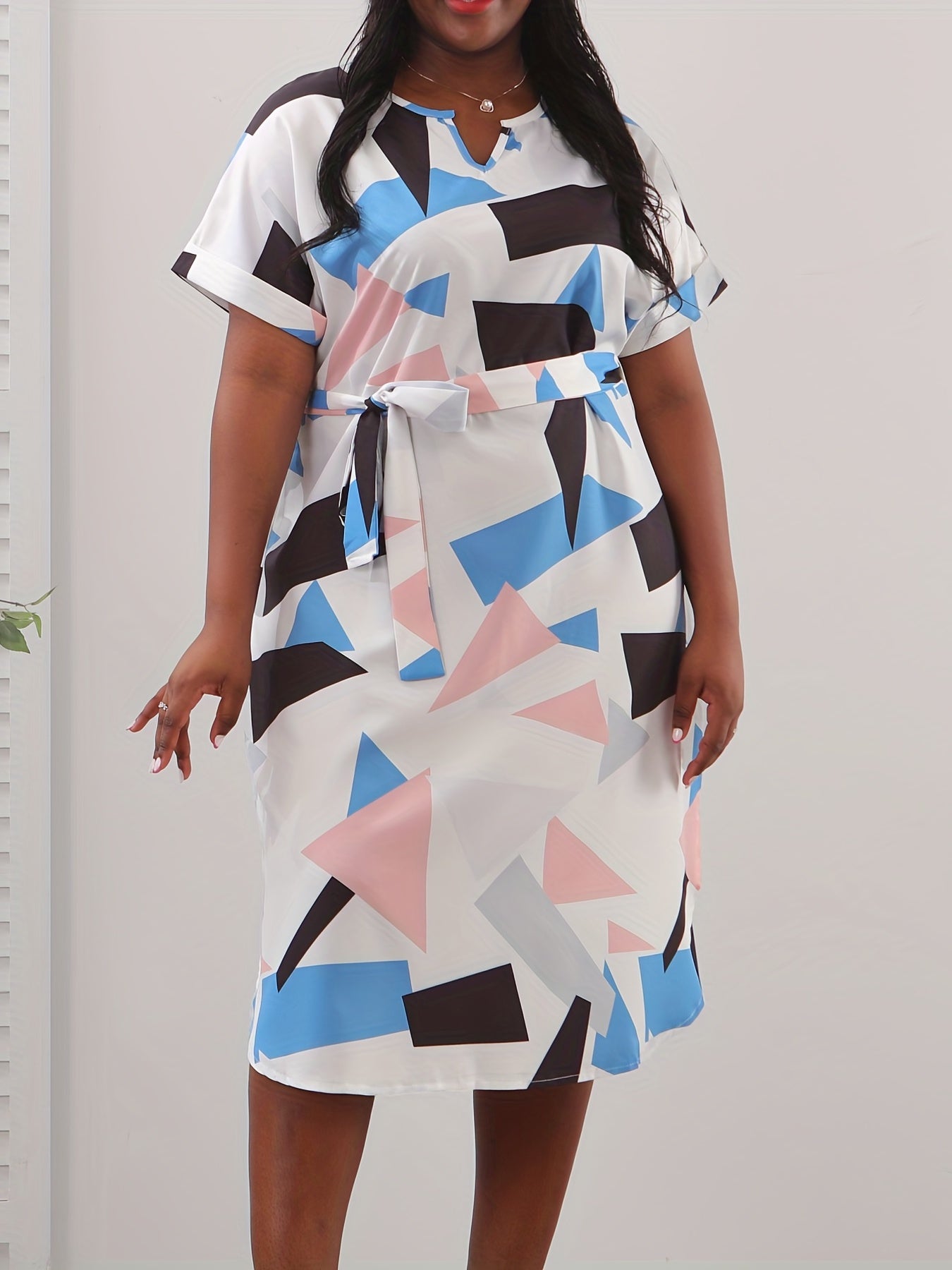  Women's Geometric Print Short Sleeve Dress