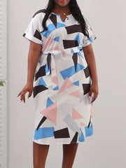  Women's Geometric Print Short Sleeve Dress