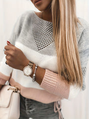  Colorblock Pointelle Drop Shoulder Sweater